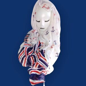 Scarf Red White Blue Lightweight 43x68‎ Semi Sheer Wrap Coverup Holiday Nautical